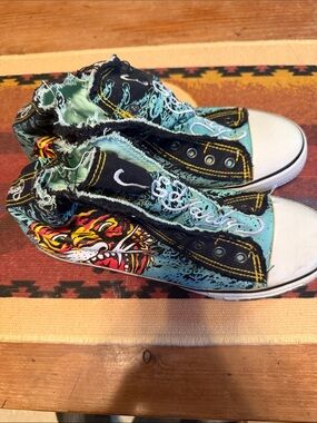 Ed Hardy Teal & Black High-Top Sneakers with Tiger Graphic
